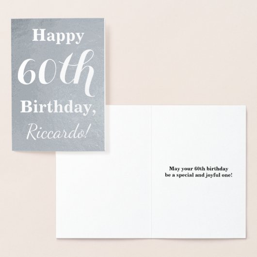 Carte Dorée Basiques Argent Feuille 60e Anniversaire + Nom Per (Affichage)