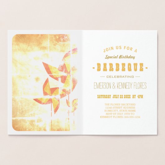 Carte Dorée BBQ d'été en feuille d'or florale (Intérieur)