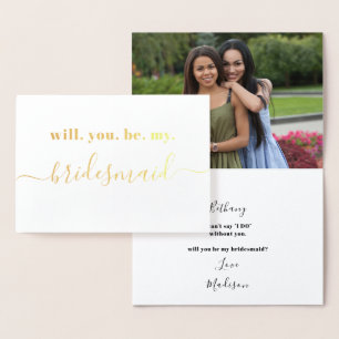 Carte Dorée Be My Bridesmaid - Photo Inside - Or Moderne