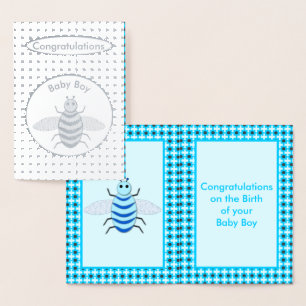 Carte Dorée Bébé Bleu mignon Bee Bee Personnalisé Félicitation