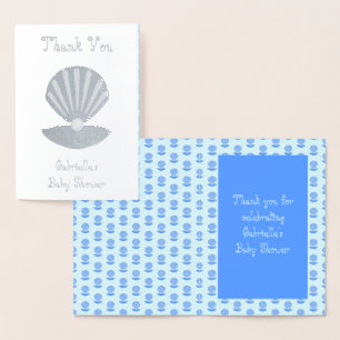 Carte Dorée Bébé garçon Bleu Coquille d'huître et Perle Baby S