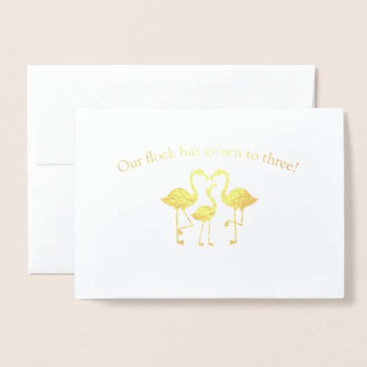 Carte Dorée Bébé mignon Flamant rose troupeau (Devant avec enveloppe)