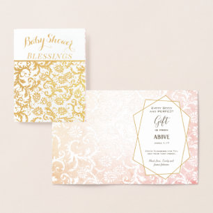 Carte Dorée Bénédictions de Baby Shower Florales en Véritable