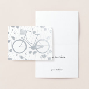 Carte Dorée Bicyclette Vintage en argent or à motif floral