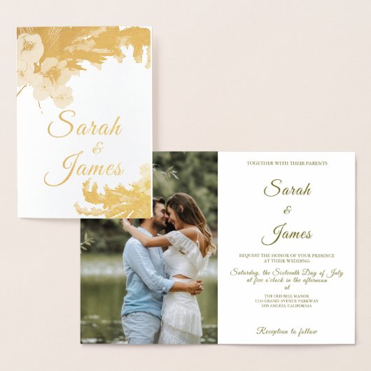 Carte Dorée Boho Aquarelle Florale Pampas Grasse Photo (Affichage)