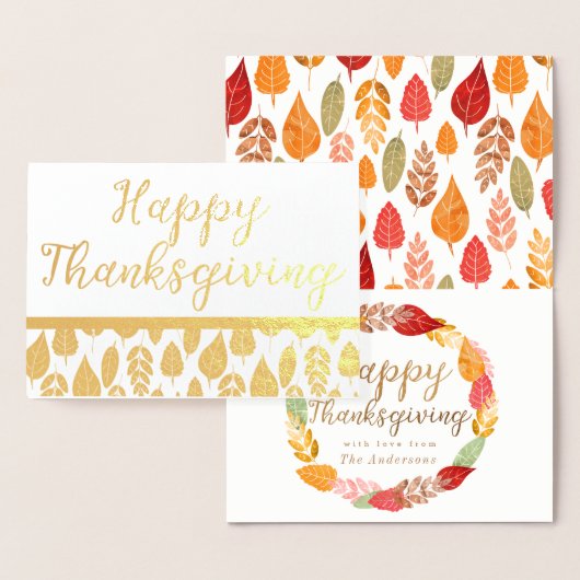 Carte Dorée Bon thanksgiving Feuilles d'automne (Affichage)