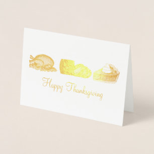 Carte Dorée Bon thanksgiving Turquie Cranberry Citrouille Pie