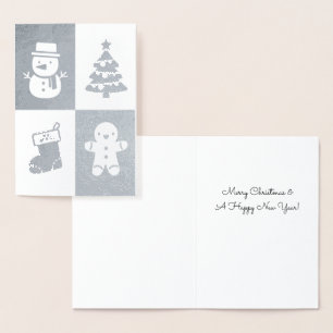 Carte Dorée Bonhomme de neige Sapin de Noël Gingerbread Man Fe
