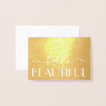 Carte Dorée Bonjour Belle Chic Moderne Typographie Pliée Note<br><div class="desc">Envoyez des notes élégantes pour n'importe quelle occasion avec d'élégantes cartes de notes pliées en feuille d'or Hello Beautiful. Tout le libellé de ce modèle est simple à personnaliser ou à supprimer, et les styles de police peuvent être modifiés avec l'outil de conception Zazzle. Le design chic et moderne minimaliste...</div>