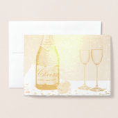 Carte Dorée Bonne année Bouteille de vin pétillante 2025 (Devant avec enveloppe)