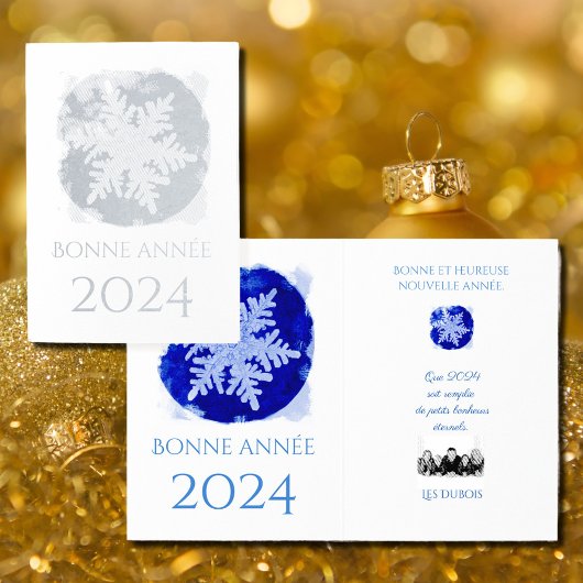 Carte Dorée Bonne Annee - Flocon de neige - 2025 argent