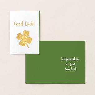 Carte Dorée Bonne chance Félicitations Lucky Four Leaf Clover