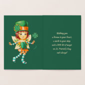 Carte Dorée Bonne Saint Patrick. Petite fille irlandaise fée (Intérieur)