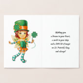 Carte Dorée Bonne Saint Patrick. Petite fille irlandaise fée (Intérieur)