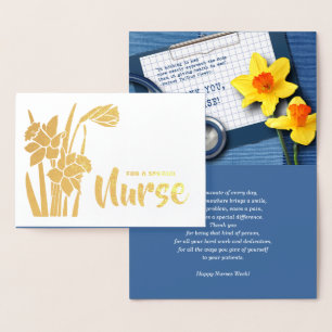 Carte Dorée Bonne semaine des infirmières Daffodiles de printe