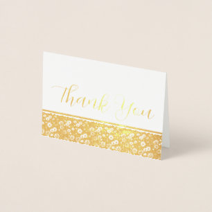 Carte Dorée Bordure florale "Merci"