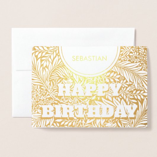 Carte Dorée Botanique dorée sur mesure Joyeux anniversaire (Devant avec enveloppe)