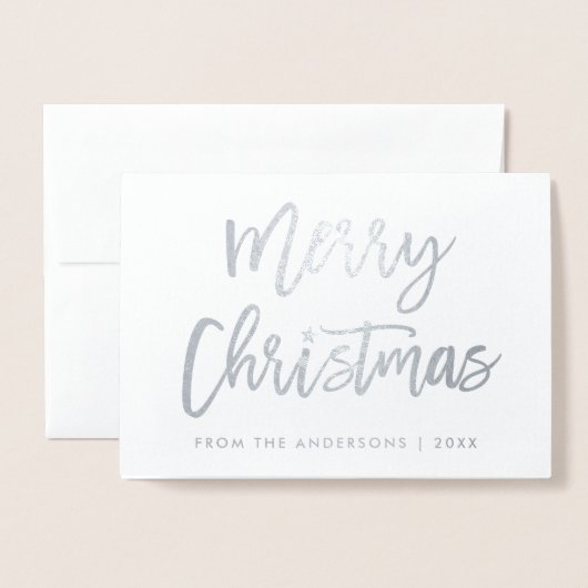 Carte Dorée Bracelet Script Star Joyeux Noël Photo Argent (Devant avec enveloppe)