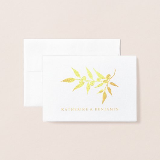Carte Dorée Branche d'olive Gold File | Mariage (Devant avec enveloppe)