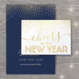 Carte Dorée Bravo au nouvel an élégant Confetti Marine or