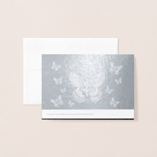 Carte Dorée Brillant gris argenté et noir Aquarelle Moth (Derrière avec enveloppe)