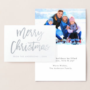 Carte Dorée Brush Script Joyeux Noël Photo Argent