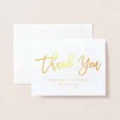 Carte Dorée Brush Script Mariage Photo Merci Note Gold (Devant avec enveloppe)