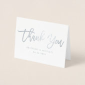 Carte Dorée Brush Script Merci photo Mariage Note Silver (Devant)