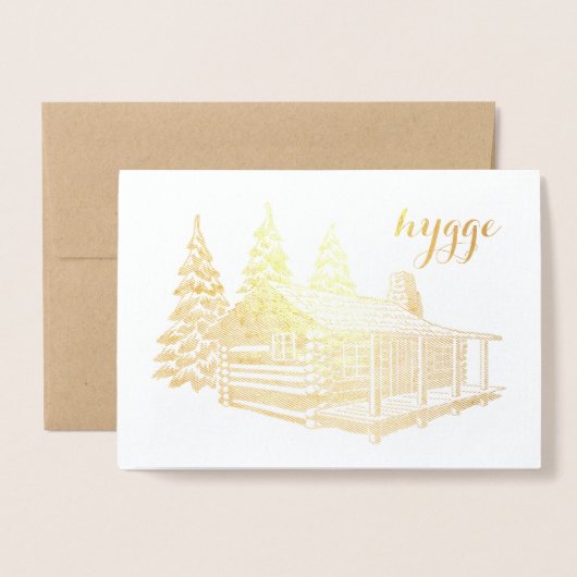 Carte Dorée cabine hygge dans les bois feuille d'or (Devant avec enveloppe)