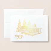 Carte Dorée cabine hygge dans les bois feuille d'or (Devant avec enveloppe)