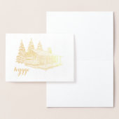 Carte Dorée cabine hygge dans les bois feuille d'or (Affichage)