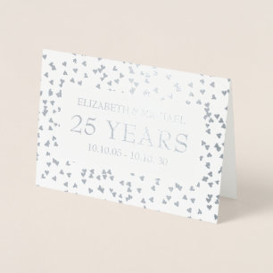 Carte Dorée Cadeaux Personnalisés Cœurs Argent 25ème Anniversa