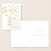 Carte Dorée Cage d'oiseaux et Coeurs Saint-Valentin (Affichage)