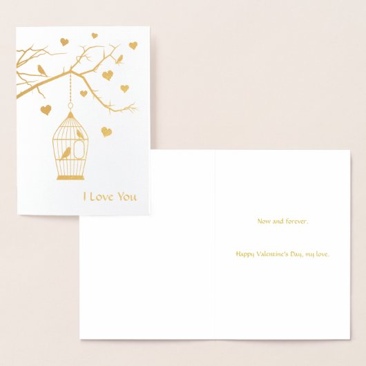 Carte Dorée Cage d'oiseaux et Coeurs Saint-Valentin (Affichage)