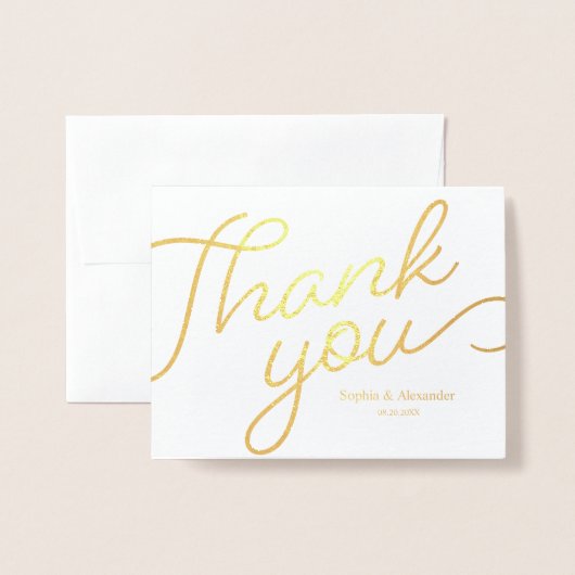 Carte Dorée Calligraphie Merci simple Script Mariage or (Devant avec enveloppe)