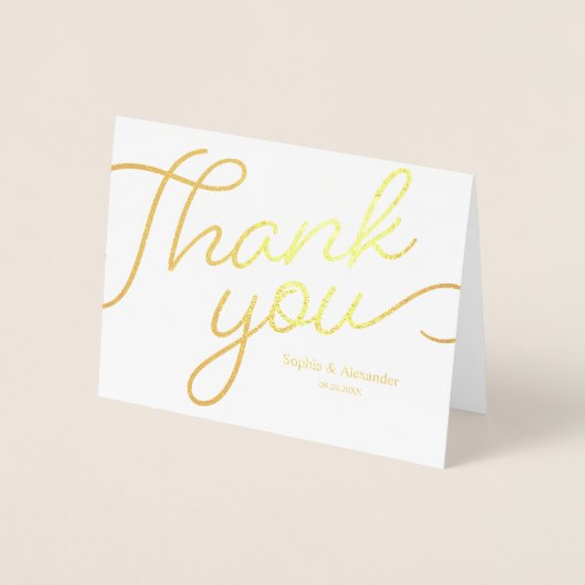 Carte Dorée Calligraphie Merci simple Script Mariage or (Devant)