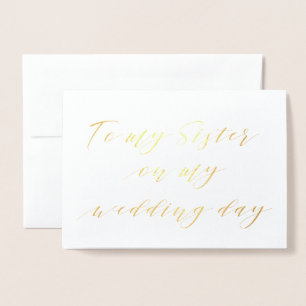 Carte Dorée Calligraphie moderne à ma soeur mon jour du