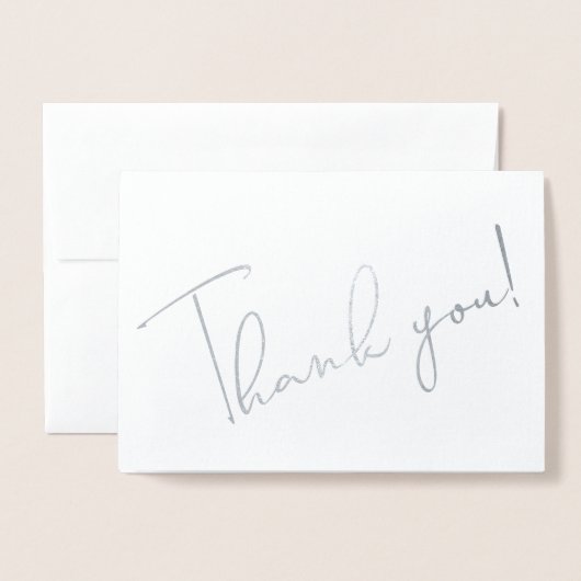 Carte Dorée Calligraphie Script Merci Note Silver (Devant avec enveloppe)