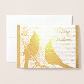 Carte Dorée Cardinaux de Noël avec parties scintillant (Devant avec enveloppe)