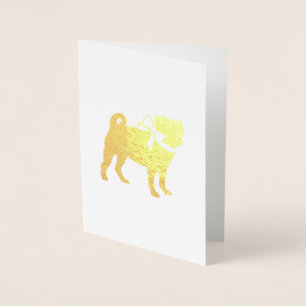 Carte Dorée Carlin Chien Baby shower Garçon Bleu avec Bow