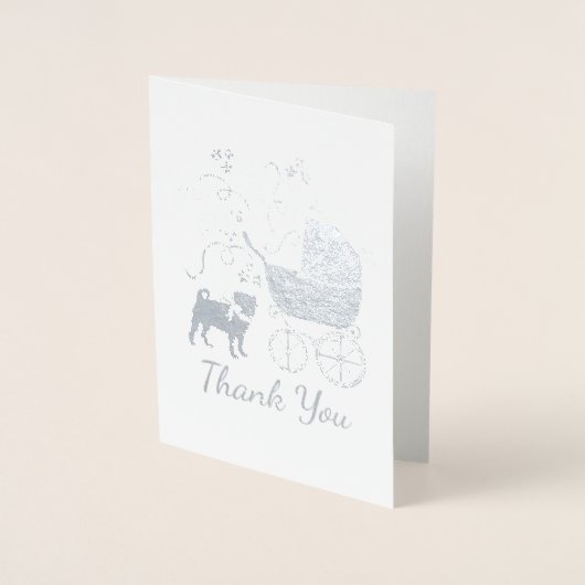 Carte Dorée Carlin Chien Baby shower Garçon Bleu avec Bow (Devant)