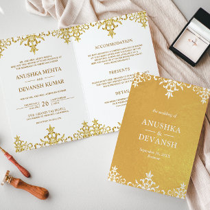 Carte Dorée Carton d'invitation de mariage en damas d'or blanc