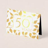 Carte Dorée Cartons d'anniversaire de mariage 50 ans avec feui (Devant)