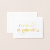Carte Dorée Certificat d'authenticité élégant en feuille d'or (Devant avec enveloppe)