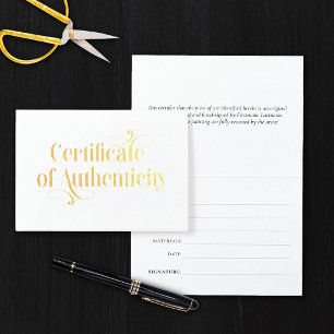 Carte Dorée Certificat d'authenticité élégant en feuille d'or