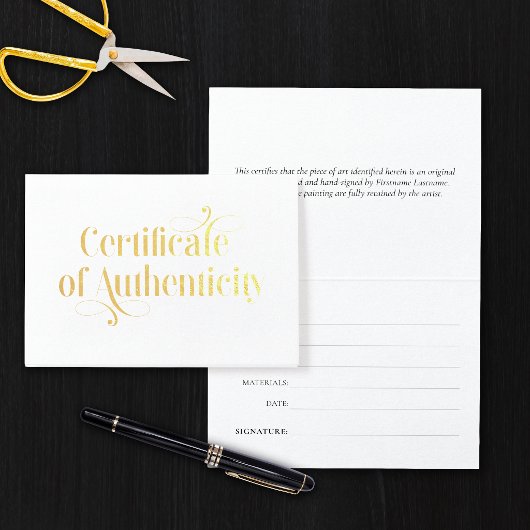 Carte Dorée Certificat d'authenticité élégant en feuille d'or