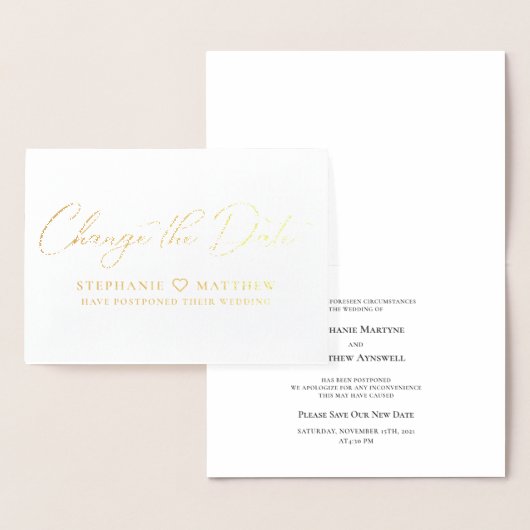 Carte Dorée Change The Date Élégant Police de caractères Scrip (Affichage)