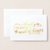 Carte Dorée Charming Maid of Honor Merci (Devant avec enveloppe)