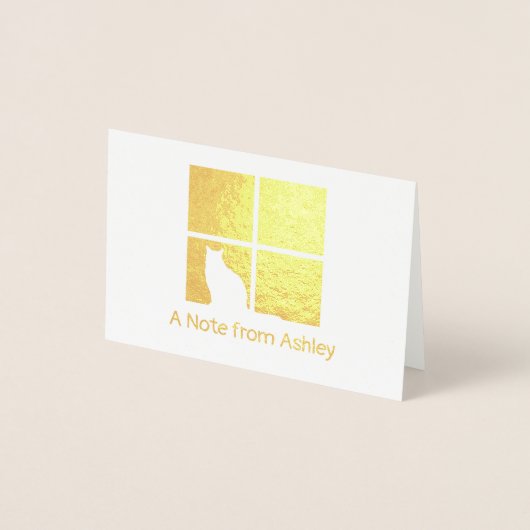 Carte Dorée Chat dans la fenêtre Moderne Unique "A Note From" (Devant)