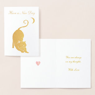 Carte Dorée Chat de salutation pour une bonne journée